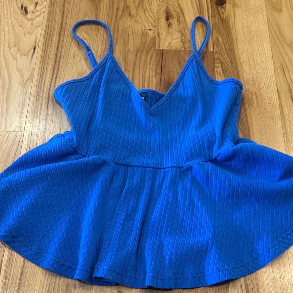 SHEIN Vibrant Blue Ribbed V-Neck Top